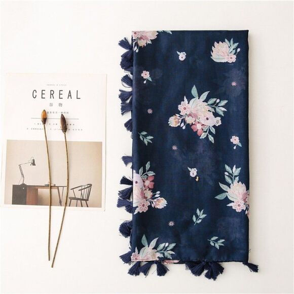 2/$30 Ladies Navy Blue Floral Scarf - Picture 2 of 7